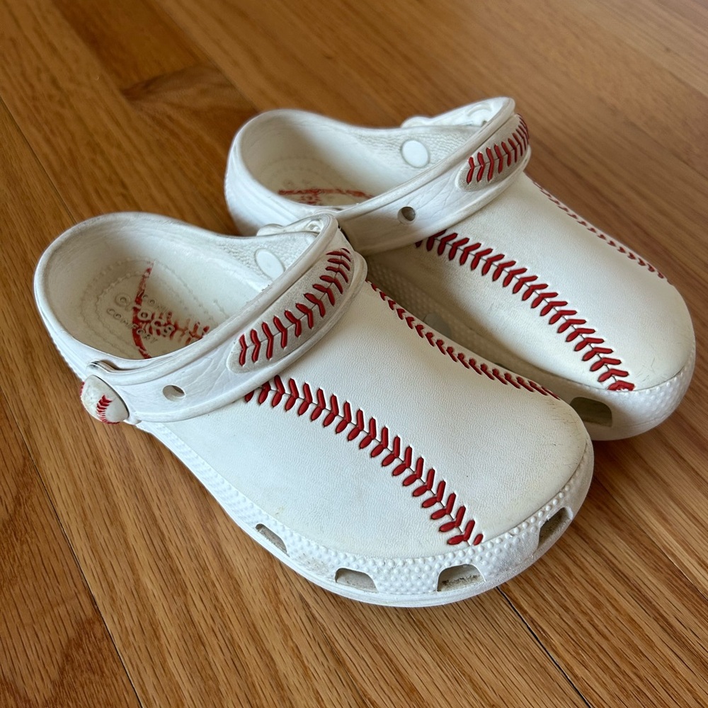 Kids White Baseball Stitch Crocs!